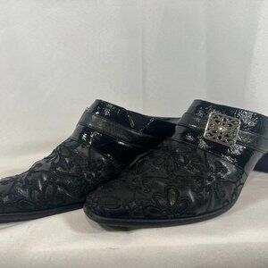 Brighton Tile Black Leather Mule Size 9.5 Made in Brazil
